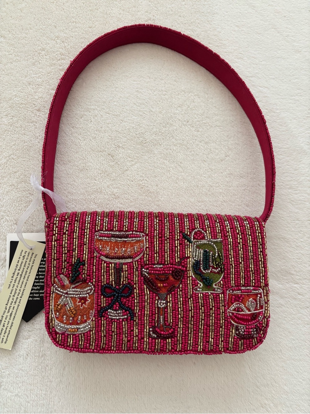 Beaded Pink Cocktail Clutch Shoulder Bag
